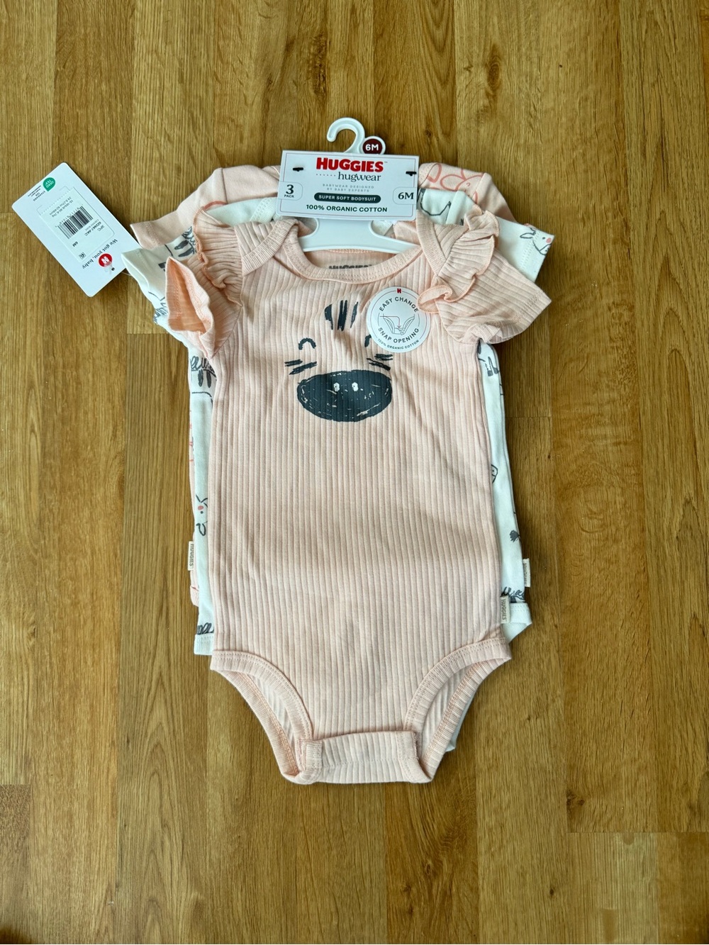 Huggies Baby Pink Ribbed One-Piece Bodysuit - 3 Pack